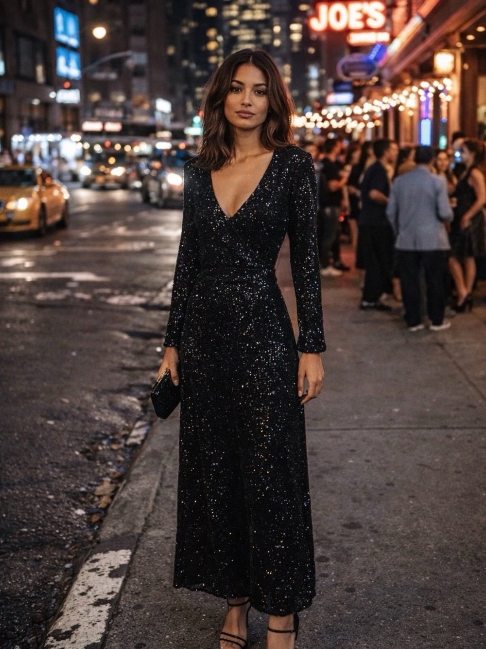 Betsey Johnson Black Stretch Sequin Midi Dress Sparkle Glam Holiday Party XS